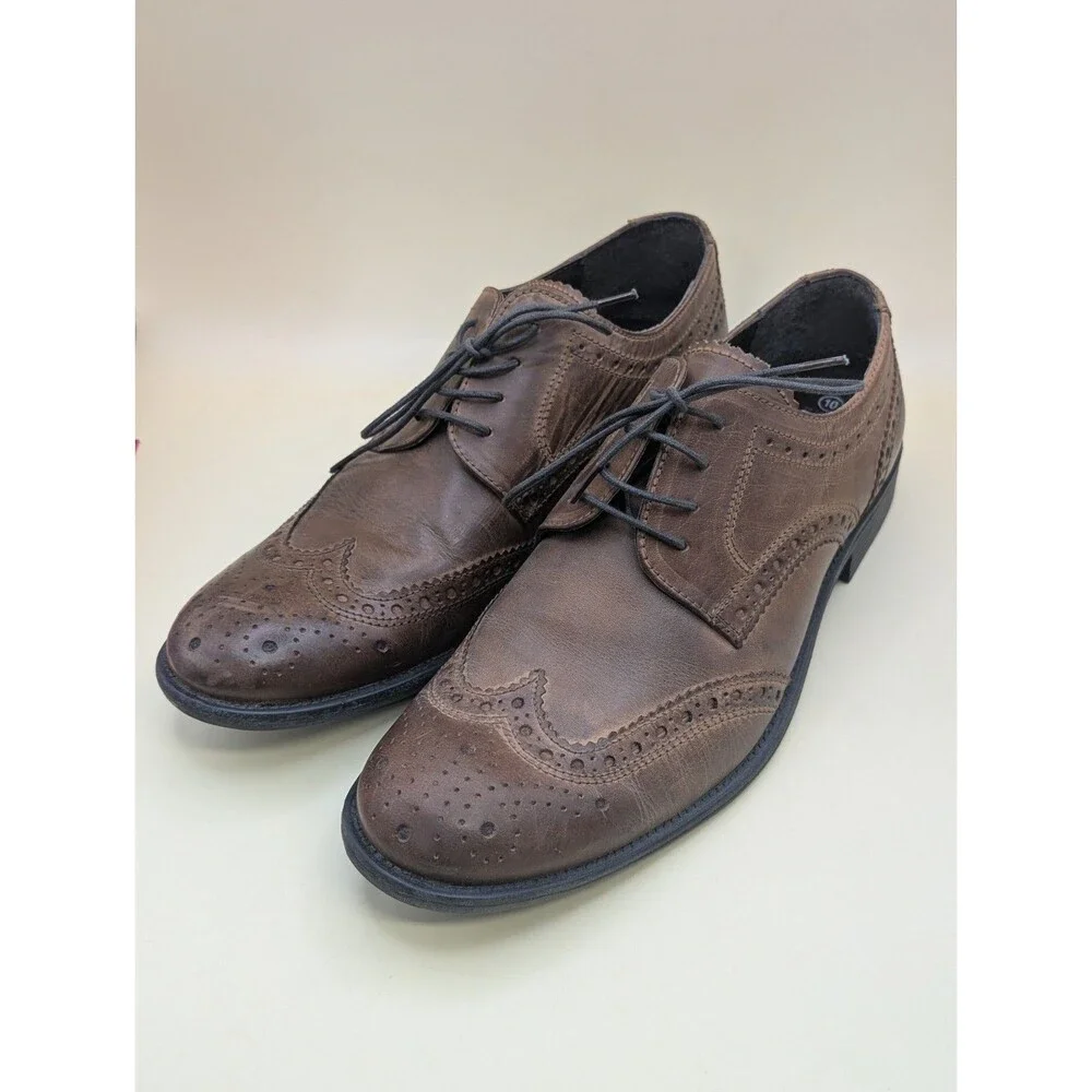 Steve Madden Men’s 10 Brown Leather Wingtip Oxfords Brogue Dress Shoes Lace Up